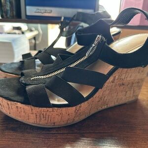 Torrid Black Cork Wedge Sandals - Size 12 WW - Light Wear